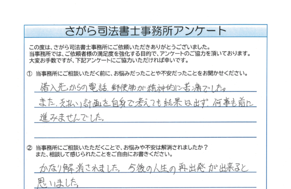 自己破産を相談されたA様（50代）